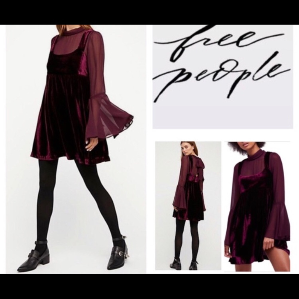 Free People Counting Stars Velvet/Chiffon Dress